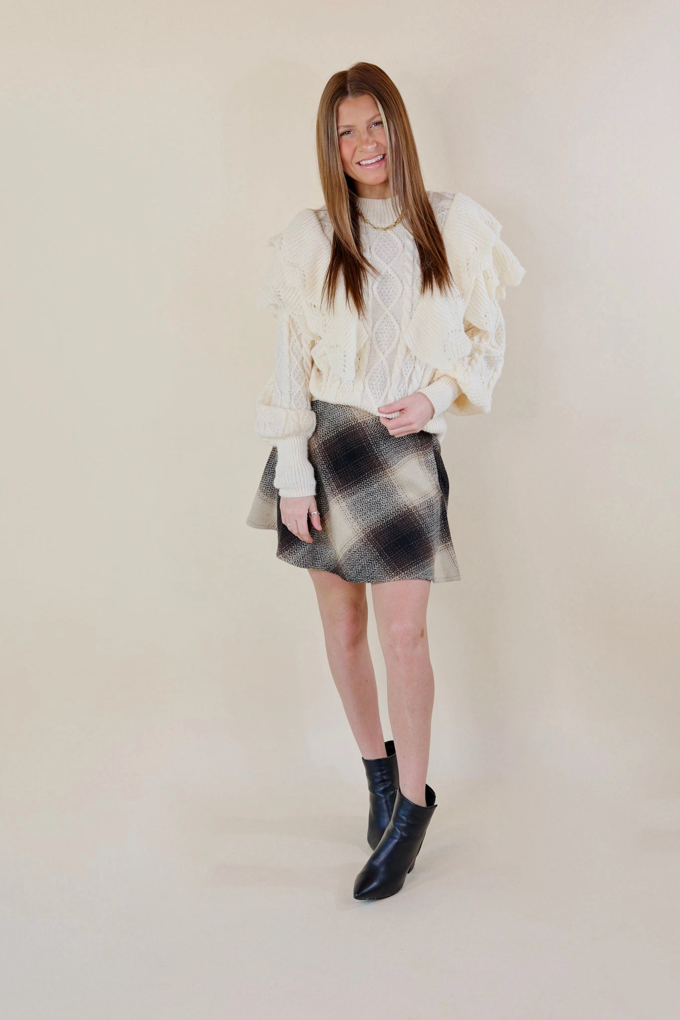 Strong Edge Fireside Talks Plaid Skirt in Black Mix