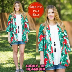 SustainableCertified Seamless Design Can't Miss It Palm Leaf Kimono in Red
