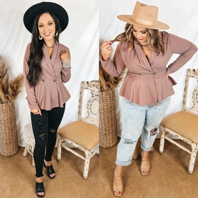 Rumored Romance Double Breasted Peplum Blazer Blouse in Mauve Everyday Fashion