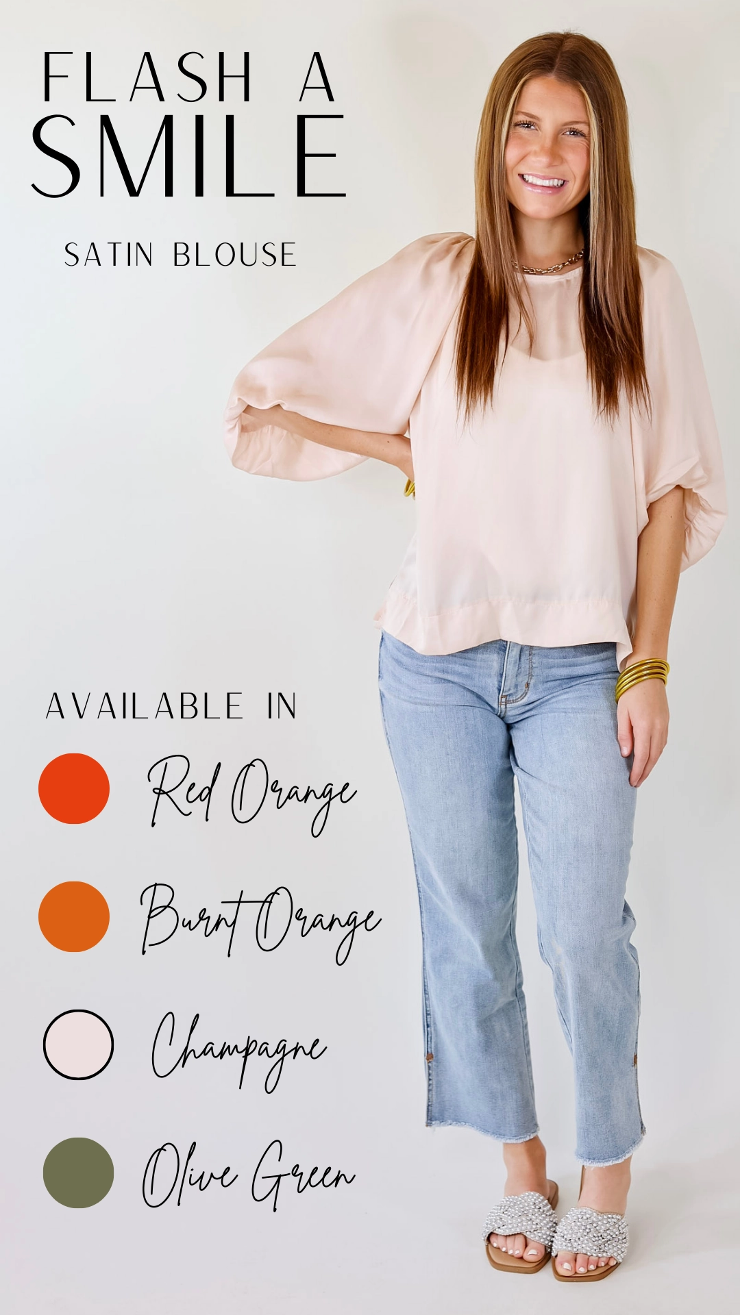 WearResistantHem Flash A Smile Half Balloon Sleeve Satin Blouse in Champagne