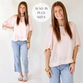 Flash A Smile Half Balloon Sleeve Satin Blouse in Champagne Brunch Fit ChafeFree Design