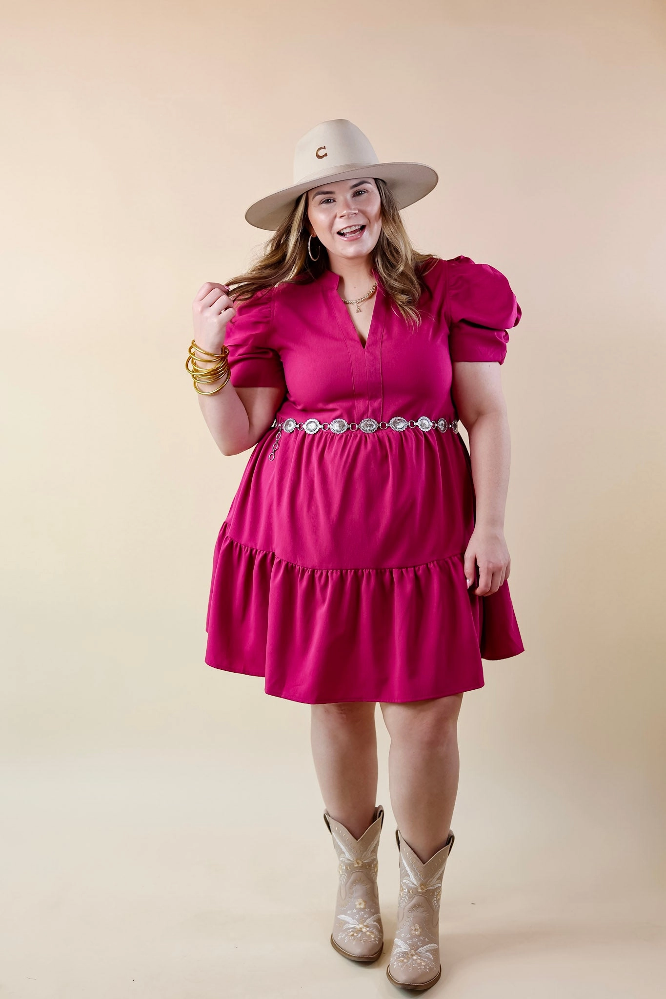 Cozy Dress Call Me Chic Balloon Sleeve Short Dress in Magenta Purple