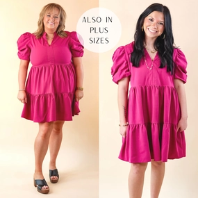 Call Me Chic Balloon Sleeve Short Dress in Magenta Purple ReflectiveDetails