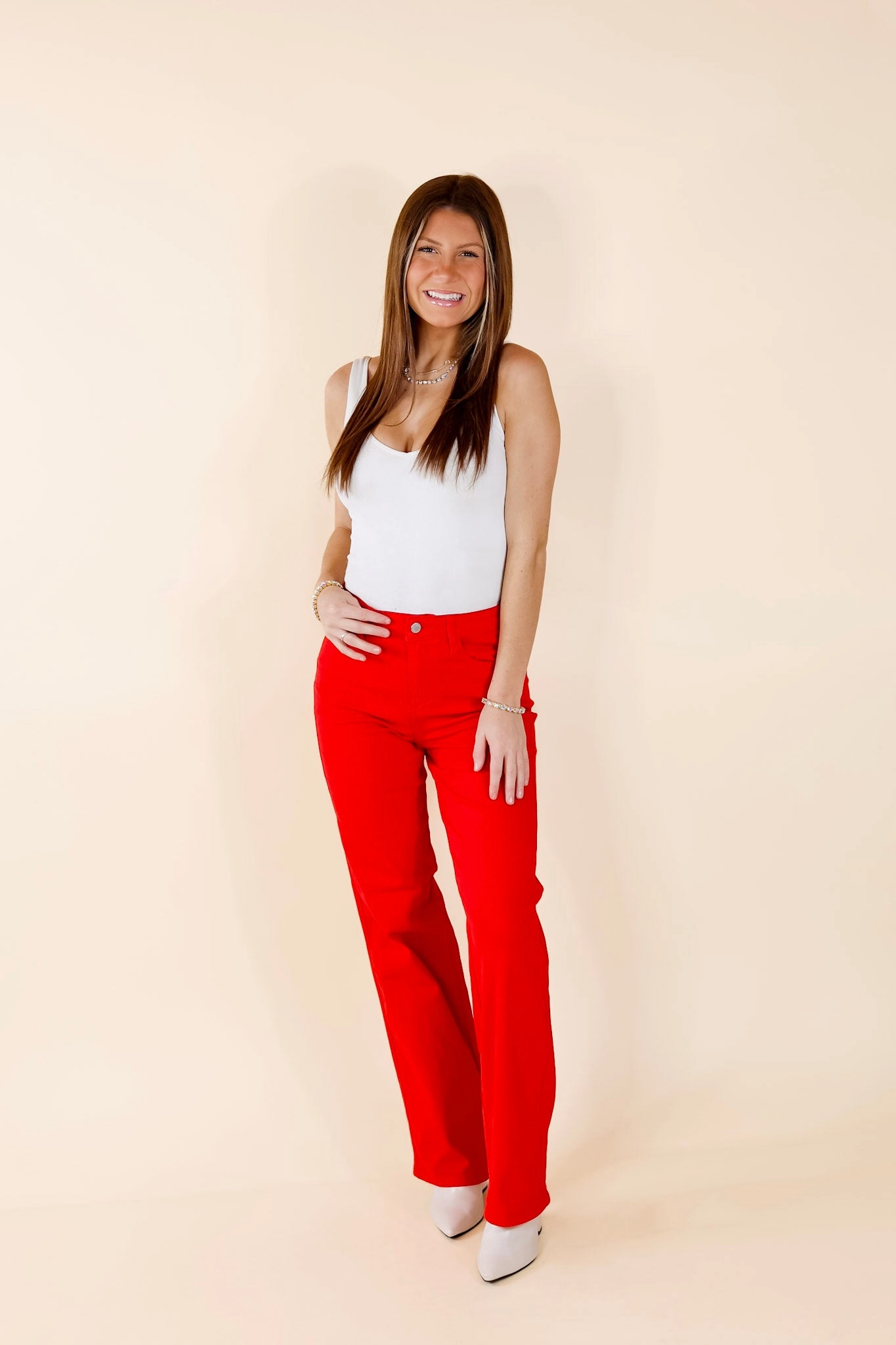 Dynamic Glow Last Chance Size 15, 14W, 20W, 22W, 24W | Judy Blue | For The Record Garment Dyed 90's Straight Leg Jeans in Red
