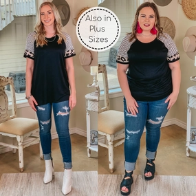 AntiPillingCloth Last Chance Size Small | Here All Year Leopard and Stripe Short Sleeve Top in Black