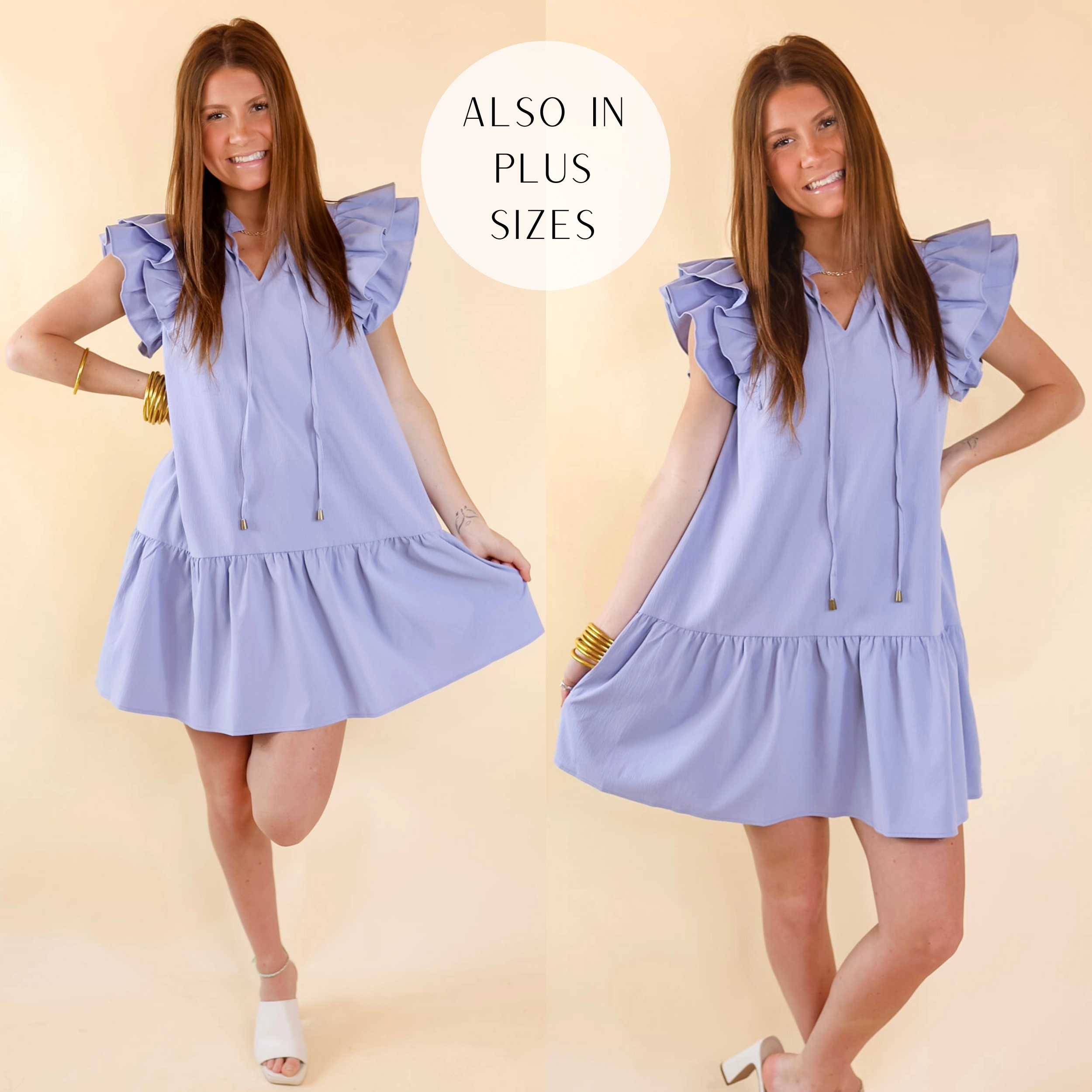 Powerful Love Ruffle Cap Sleeve Dress with Keyhole and Tie Neckline in Periwinkle Blue QuickReleaseClosure