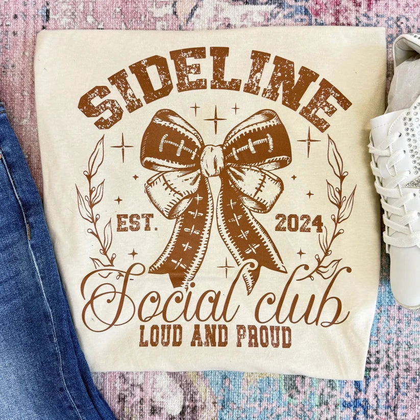 Online Exclusive | Sideline Social Club Graphic on Short Sleeve Tee in Sand Light Brown Everyday Comfort Style