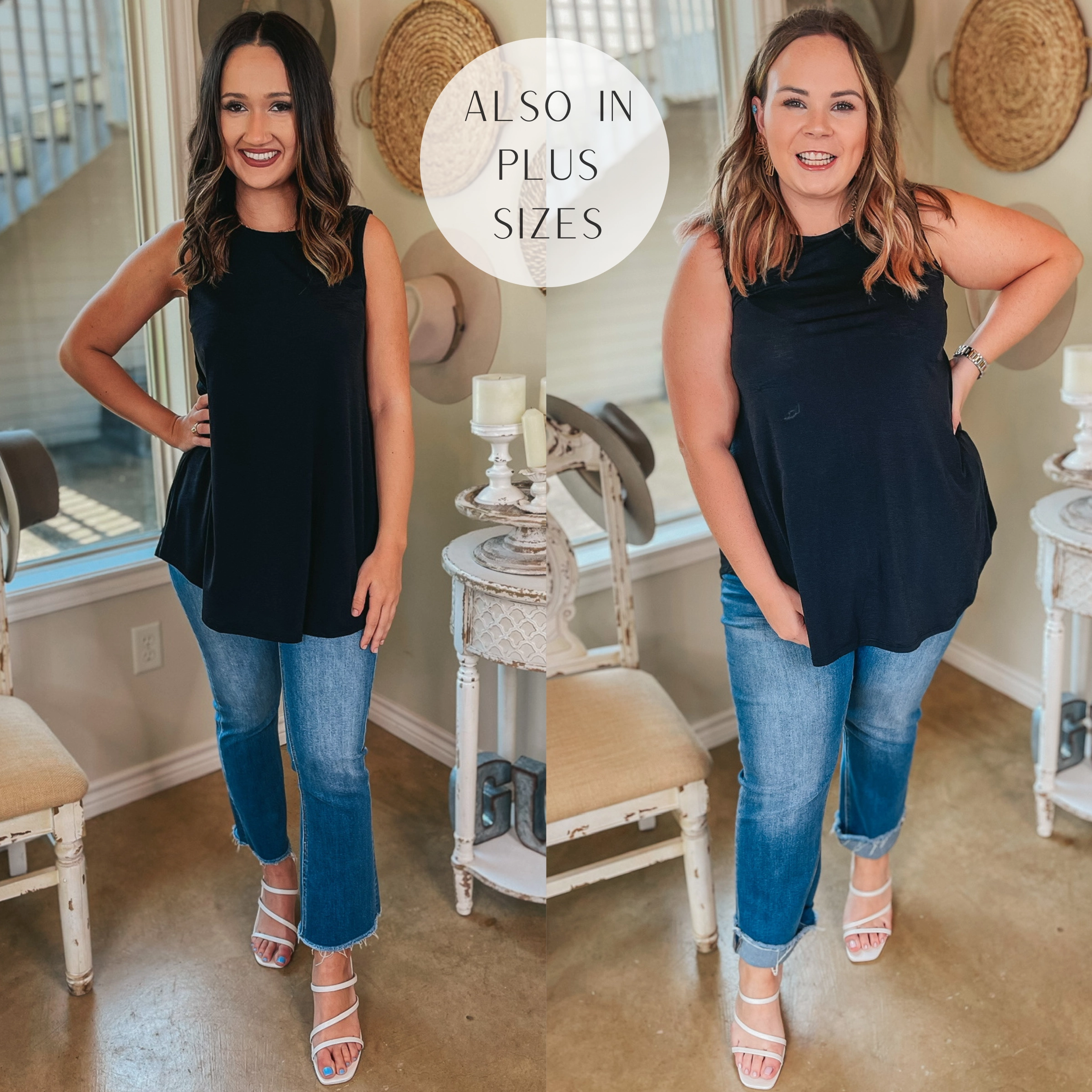 Give Me Joy Solid Bulgari A-Line Tank Top in Black AntimicrobialCoating Happy Core