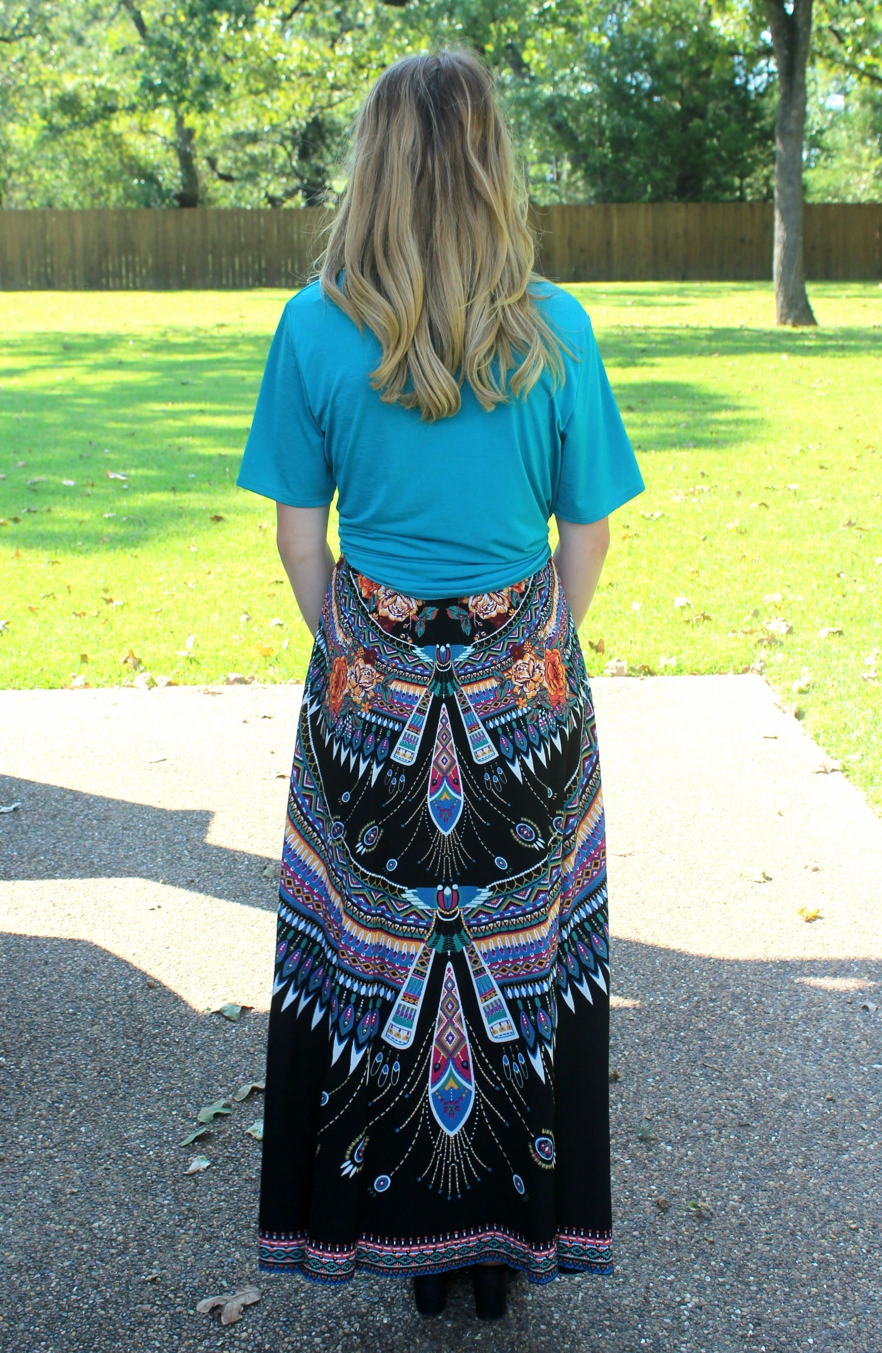 Warm Pants Unique Vibes Floral & Aztec Print Maxi Skirt in Black