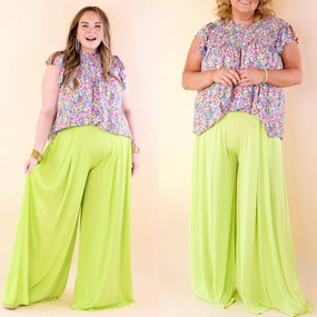 Breathable knit Plus Size | Urban Wonders Wide Leg Pants in Neon Lime