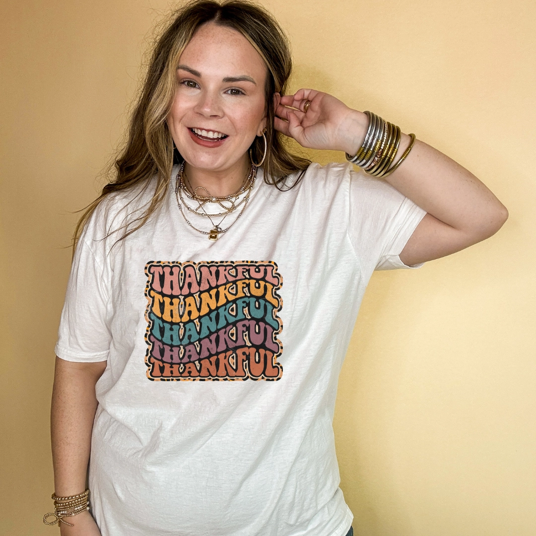 Modern Design Roomy Design Online Exclusive | Thankful Animal Print Graphic Tee in Multiple Color Options