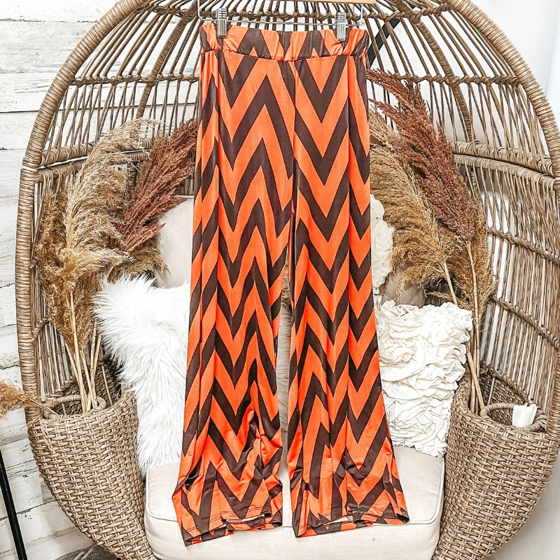 Floor Length Chevron Print Pants in Orange and Black Comfortable Fashion Spark Glow