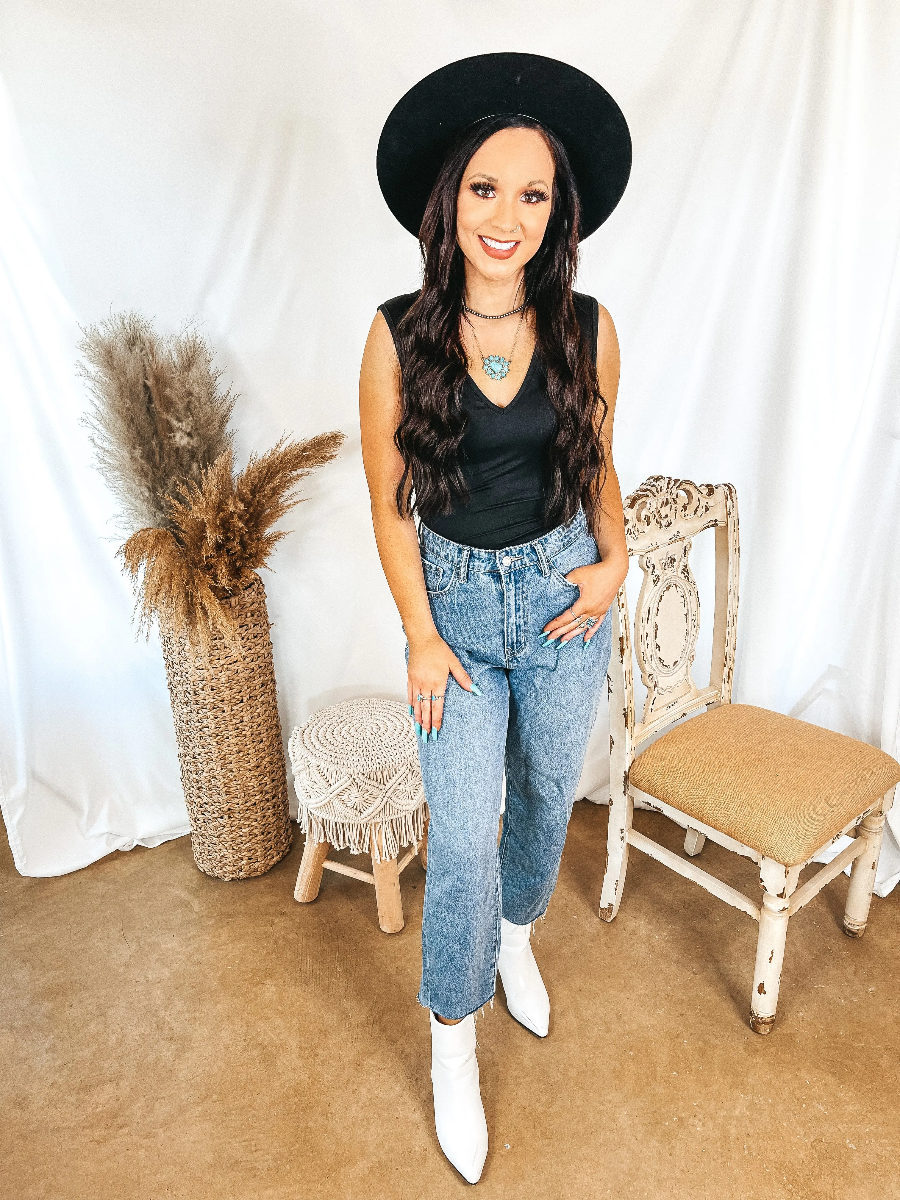 LightweightLayeredFabric QuickDry Performance Perfect Night V Neck Tank Bodysuit in Black