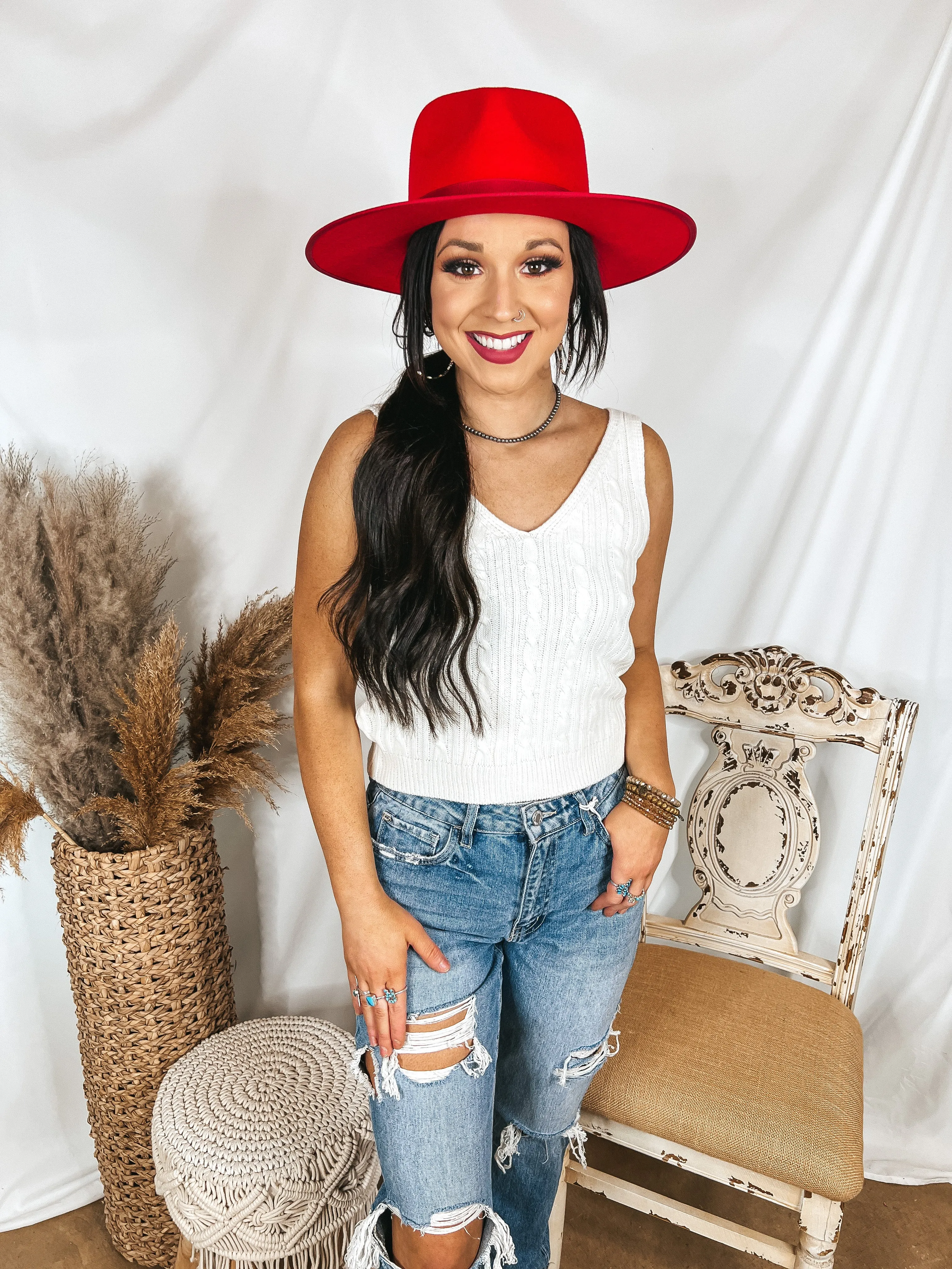 Forever Famous Cropped Sweater Tank Top in Ivory Street Style