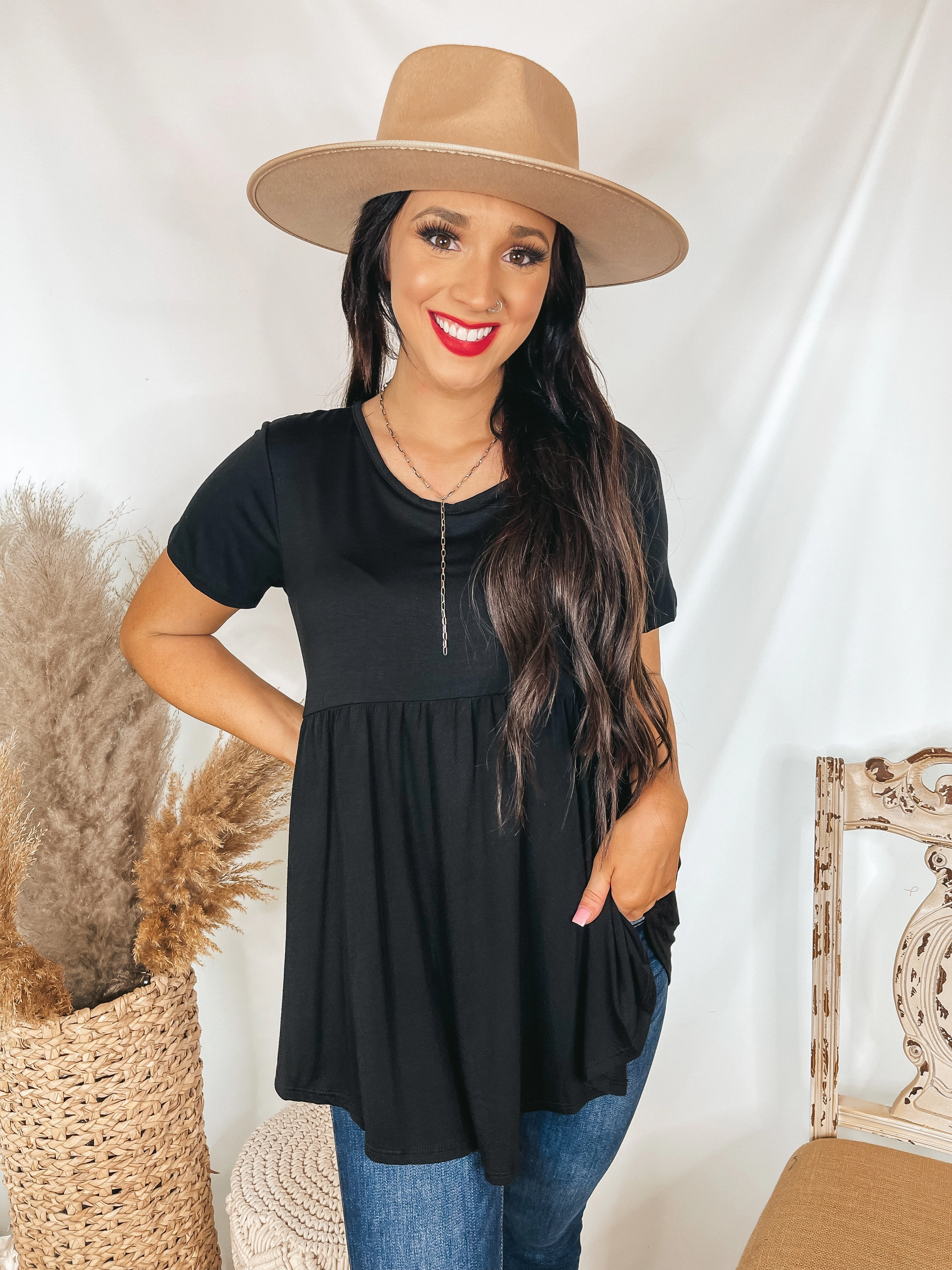 Forever Mine Short Sleeve Babydoll Top in Black Dynamic Glow