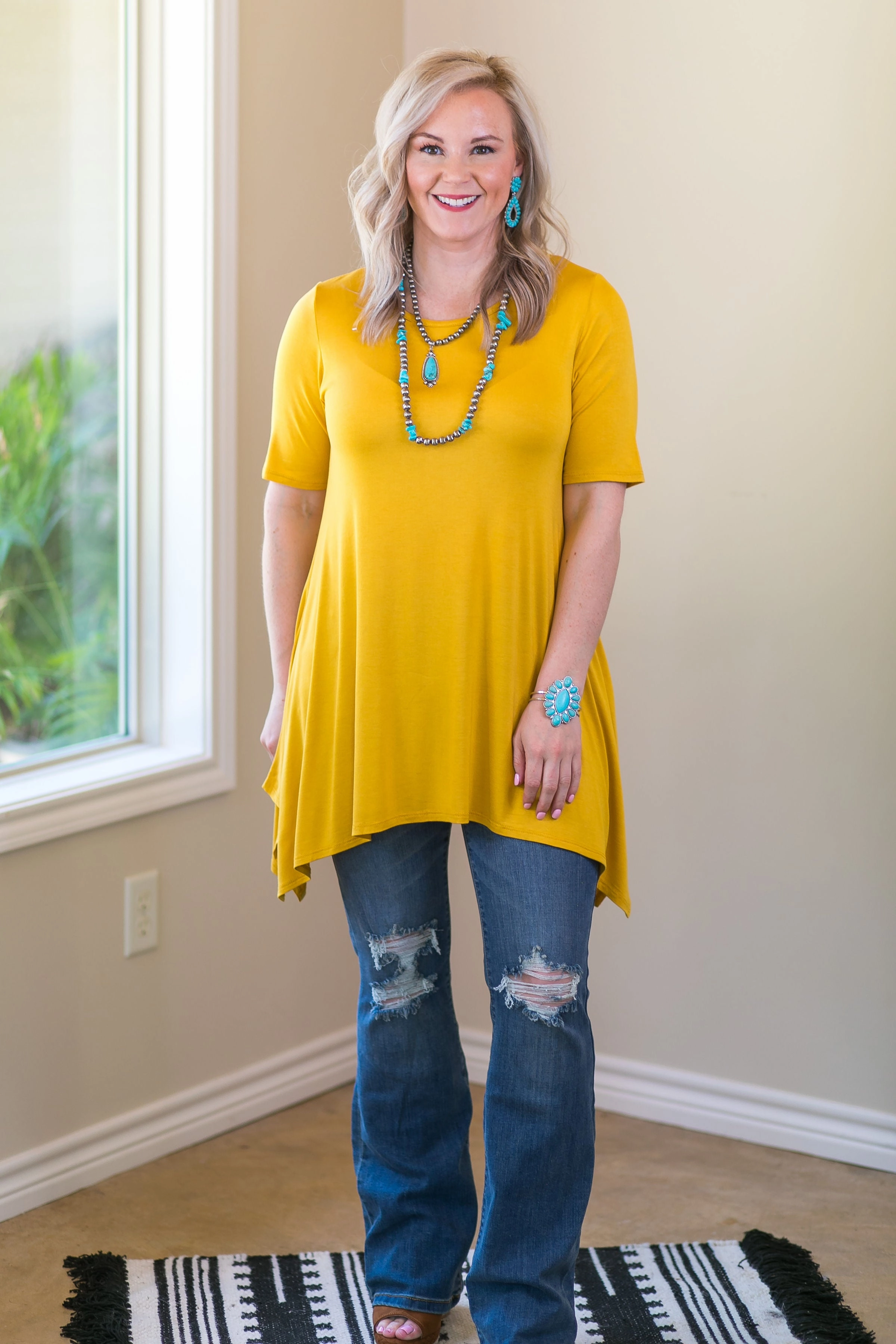 Whenever This Happens Solid Handkerchief Tunic Top in Mustard Yellow Code Soul Firm Leather