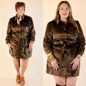 Free And Flirty Suede Button Up Dress with Waist Tie in Olive Green Beach Ease