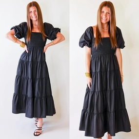 VersatileCuff Santorini Sunshine Short Balloon Sleeve Maxi Dress in Black
