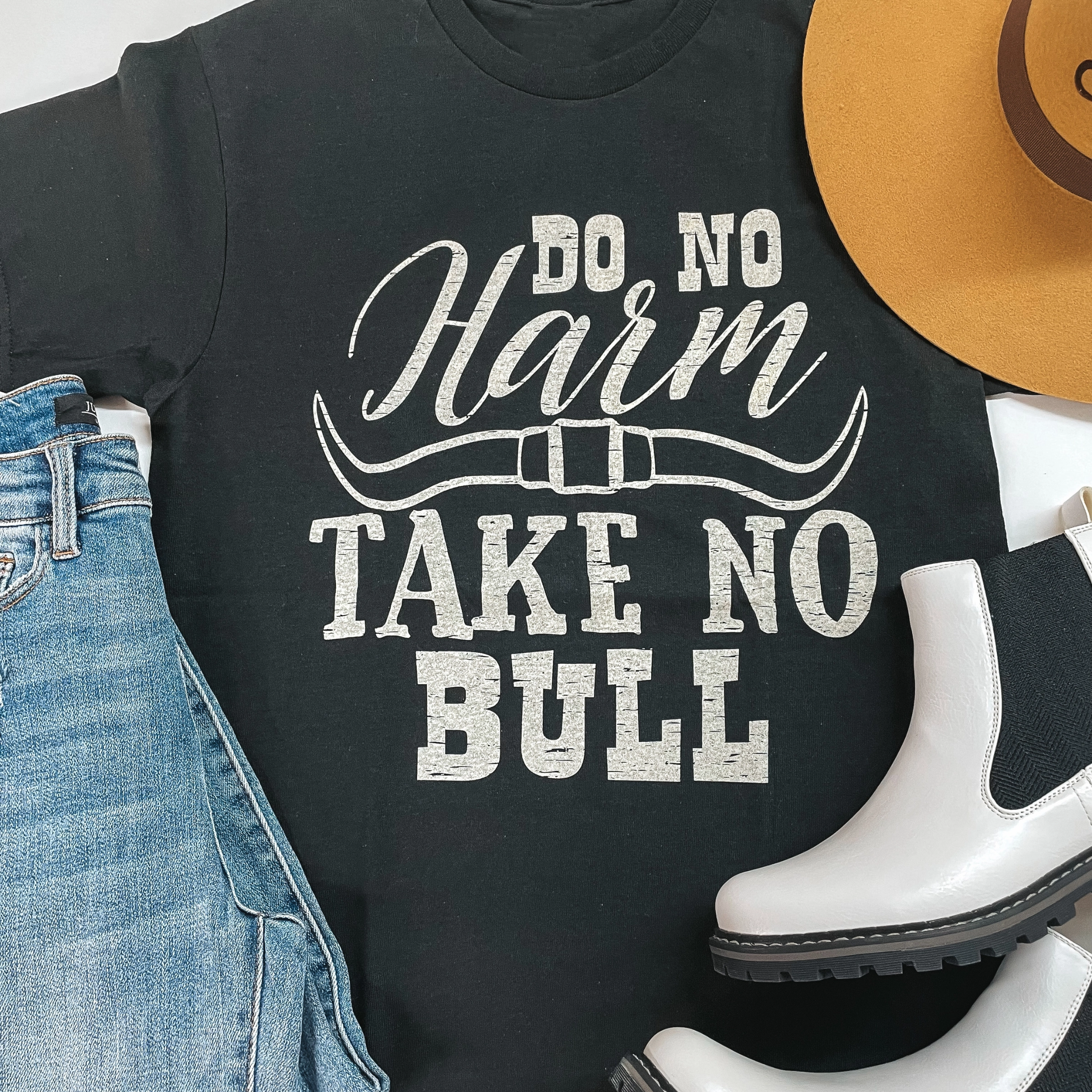 Design Glow LowProfile Fasteners Do No Harm Take No Bull Short Sleeve Graphic Tee in Black