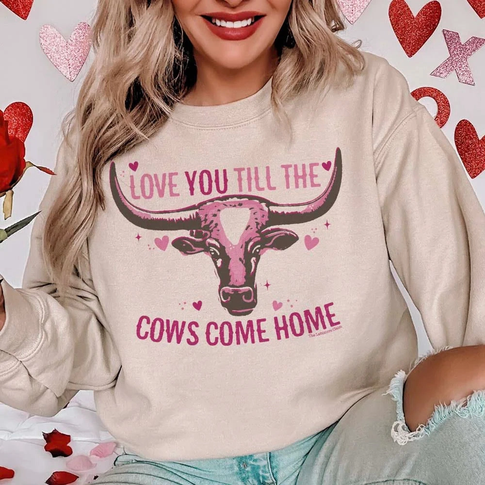 Online Exclusive | Love You Till The Crows Come Home Long Sleeve Graphic Sweatshirt in Cream Curved Hem Spring Wear