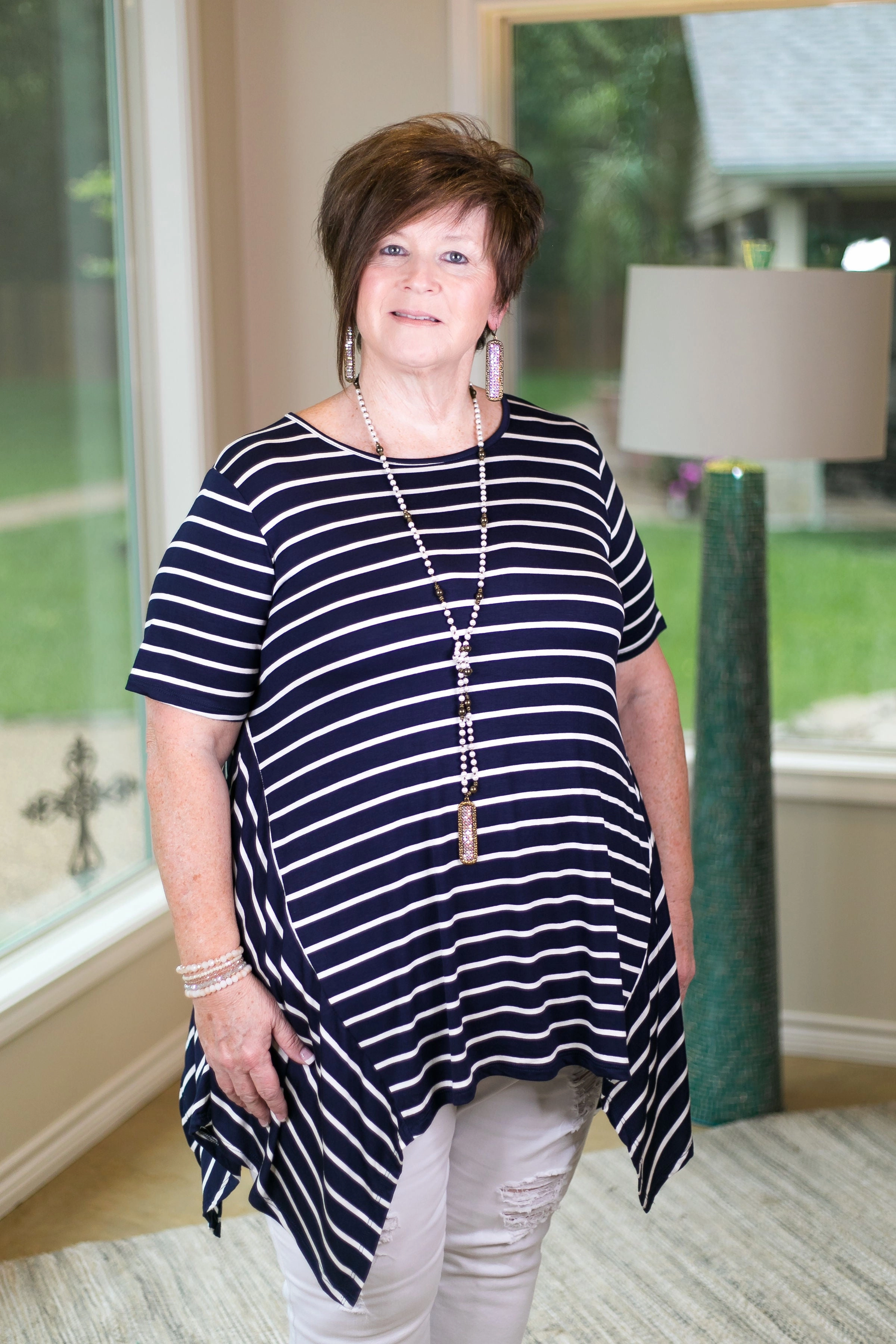 Epic Core fresh start Simplified Style Striped Handkerchief Tunic Top in Navy