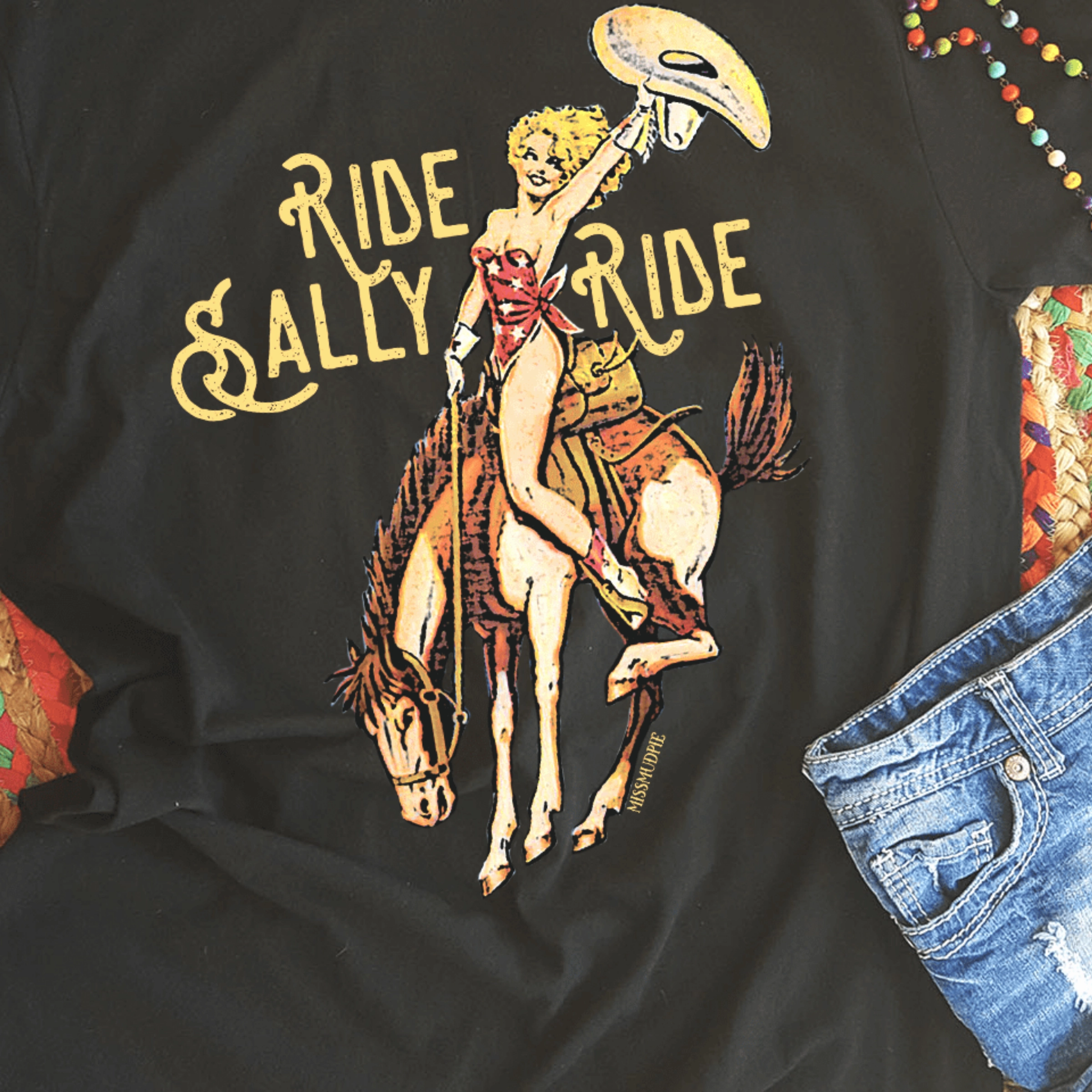 Stretchable Material Multi-Purpose Wear Online Exclusive | Ride Sally Ride Short Sleeve Graphic Tee in Black