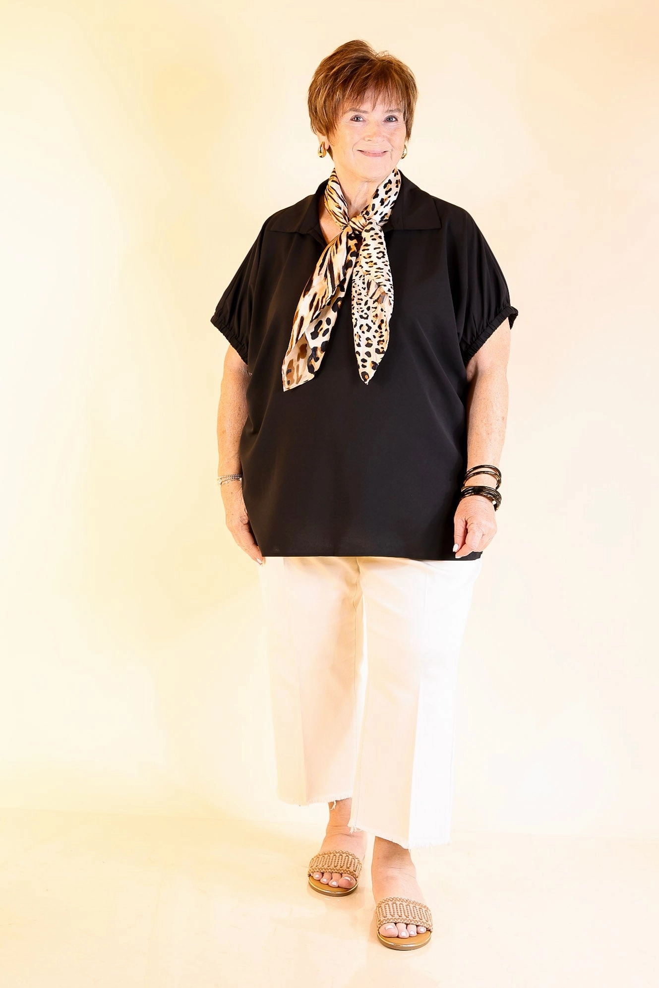 Country Escape Fresh Start Collared V-Neck Blouse With Drop Shoulder in Black