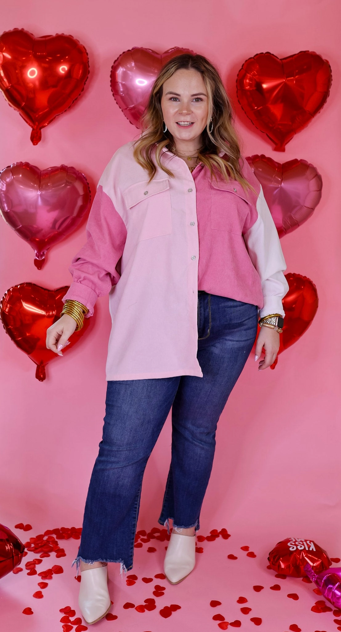 Full of Fun Color Block Button Up Shacket in Pink Mix Nature Glow Fashion Layers