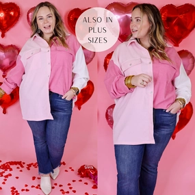 Stylish Jeans Wide Glow Full of Fun Color Block Button Up Shacket in Pink Mix