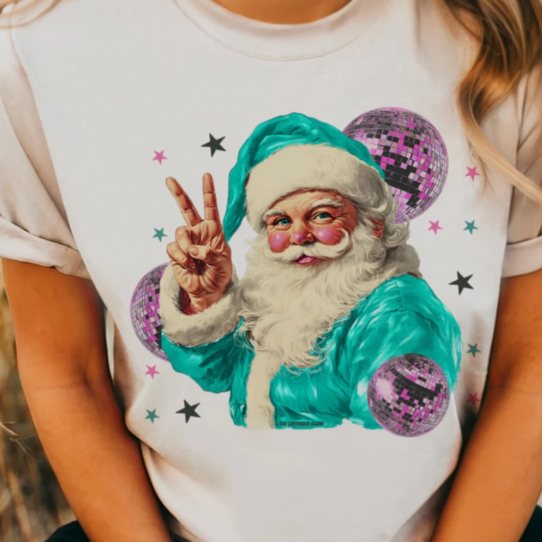 Quick Release Hem Online Exclusive | Disco Santa Peace Hand Graphic Tee in Cream