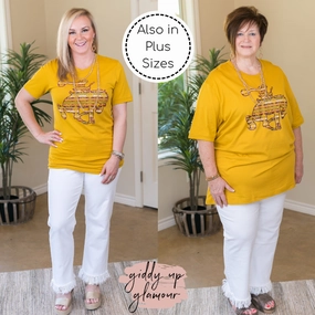 Ain't My First Rodeo Aztec Print Saddle Bronc Short Sleeve Tee Shirt in Mustard Yellow Tapered Cut