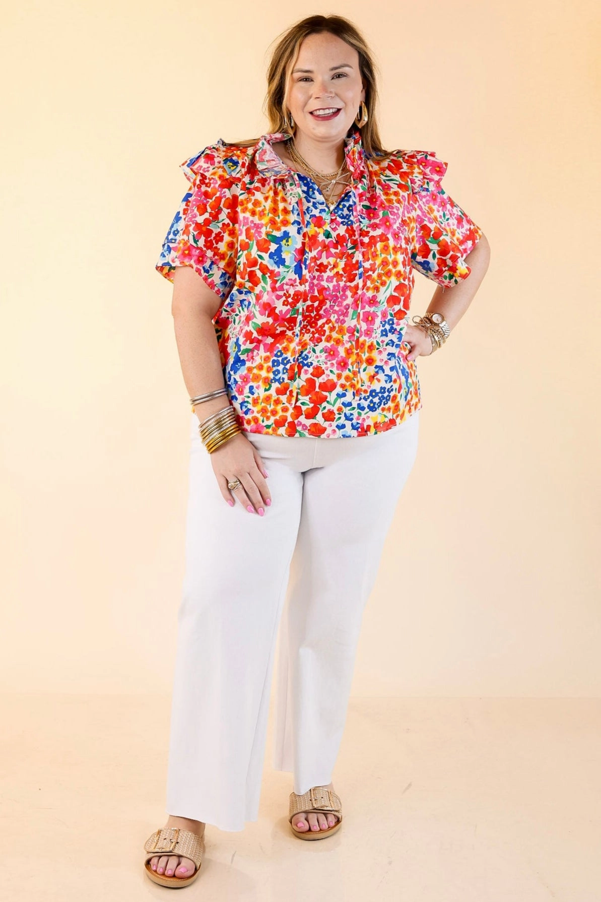 BuddyLove | Shauna Ruffle Shoulder Top in Berry Blue Flexible Placket Structure