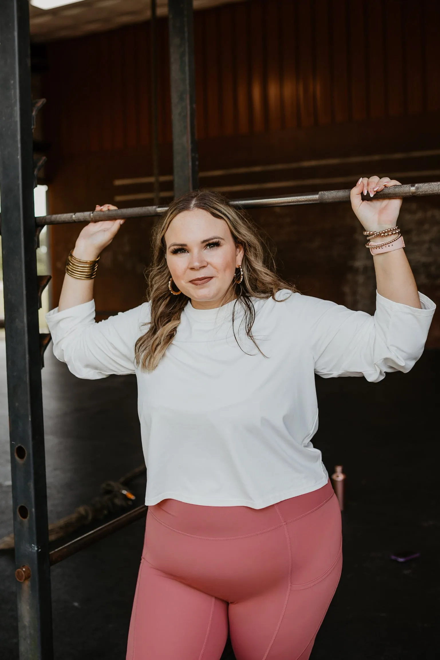 Anti Static Fabric Get Moving Long Sleeve Cropped Top in Off White