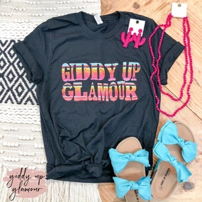 Giddy Up Glamour Serape Print Graphic Logo Tee Shirt in Black Stay Cool Technology