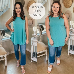 Give Me Joy Solid Bulgari A-Line Tank Top in Turquoise Timeless Dress