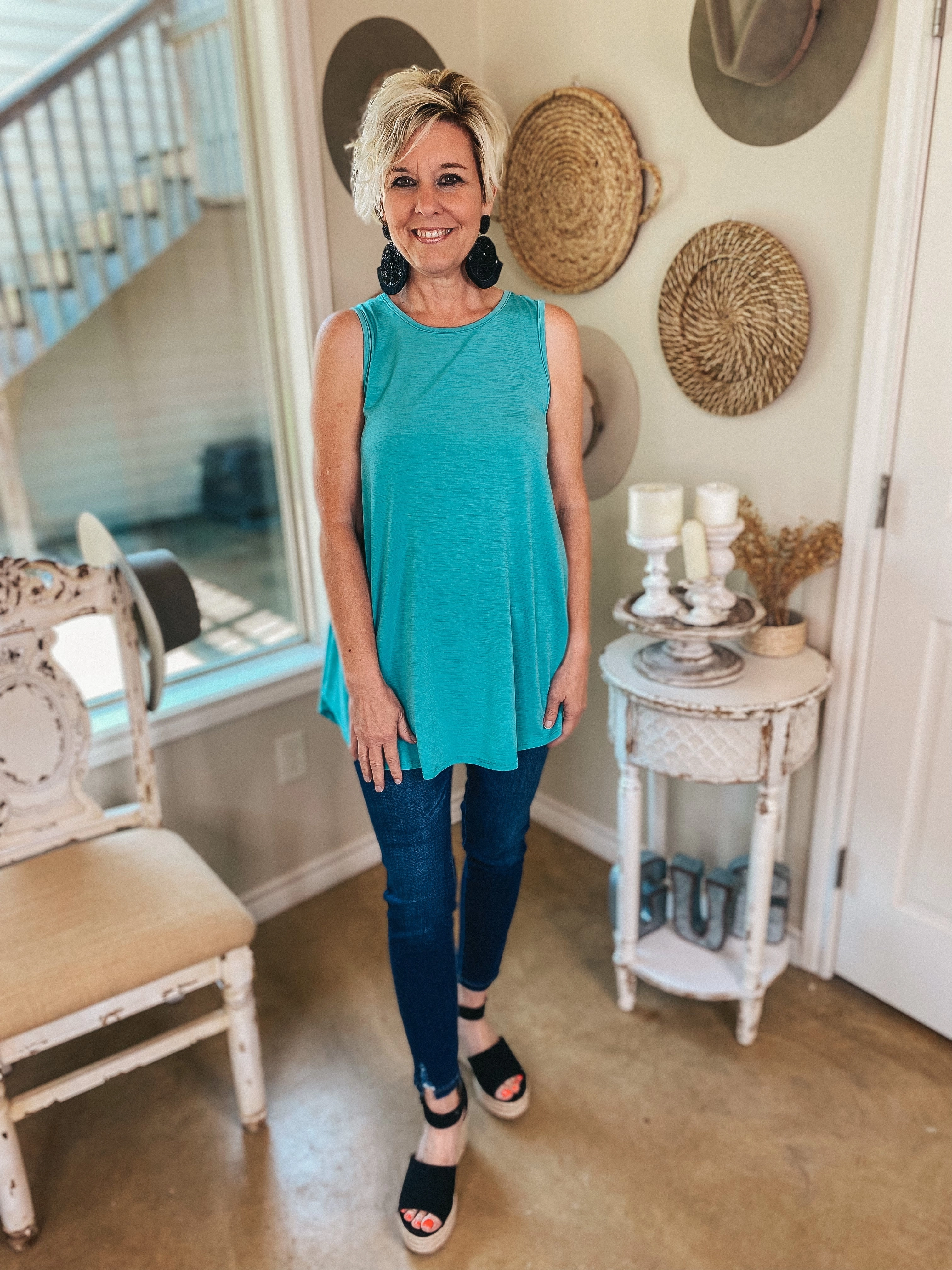 Give Me Joy Solid Bulgari A-Line Tank Top in Turquoise Myth Glow