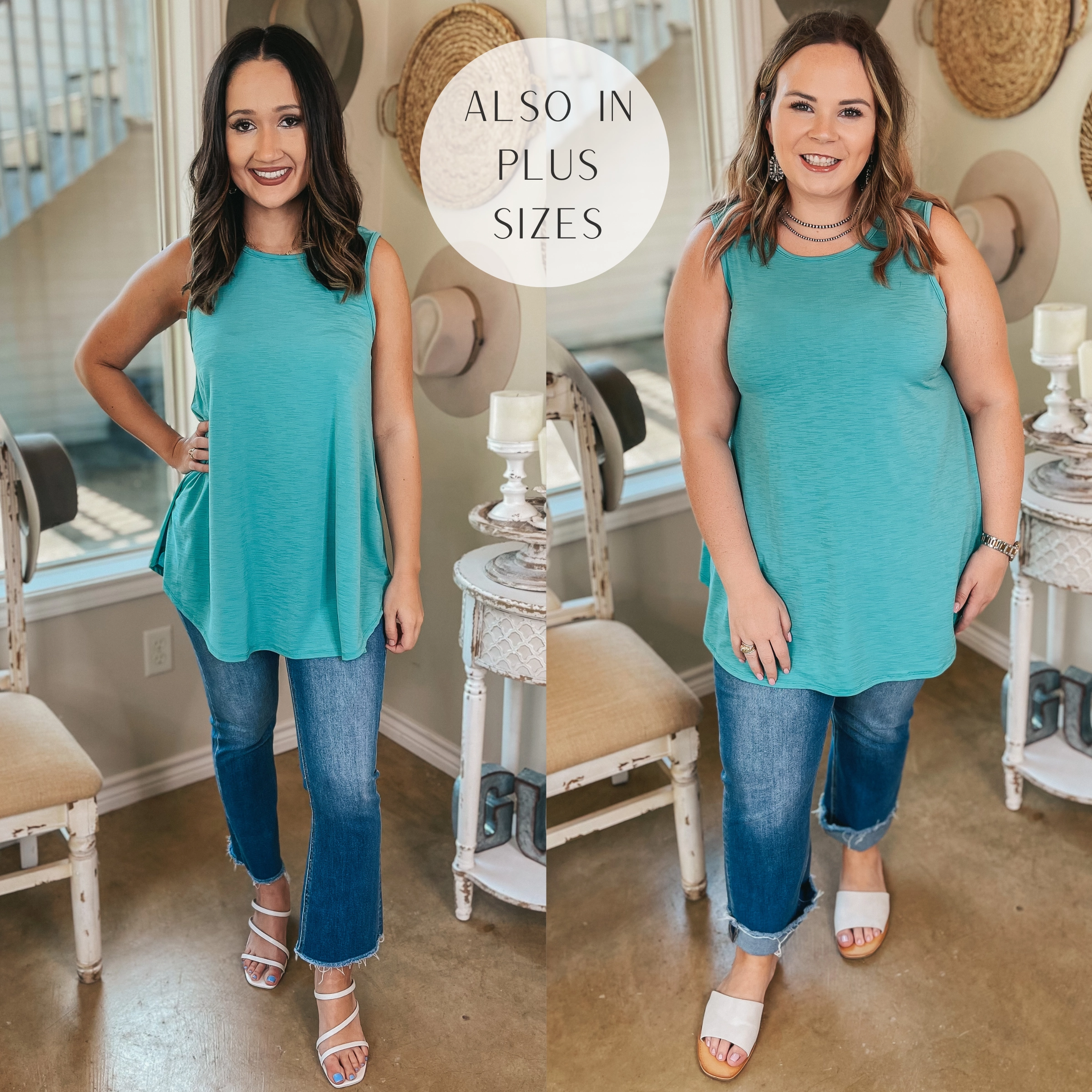 Give Me Joy Solid Bulgari A-Line Tank Top in Turquoise Timeless Dress