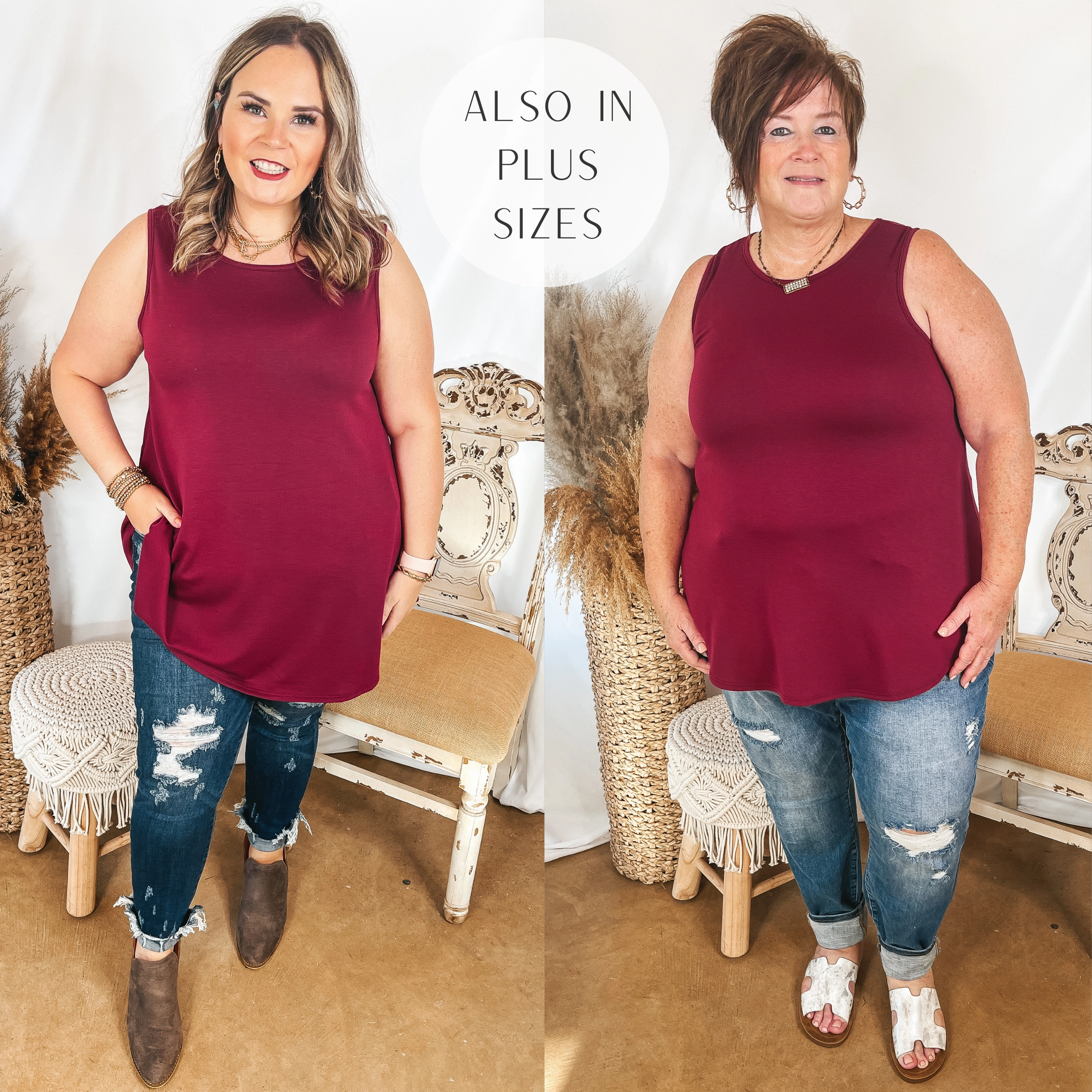 Slim Fit Jeans Give Me Joy Solid Knit A-Line Tank Top in Maroon