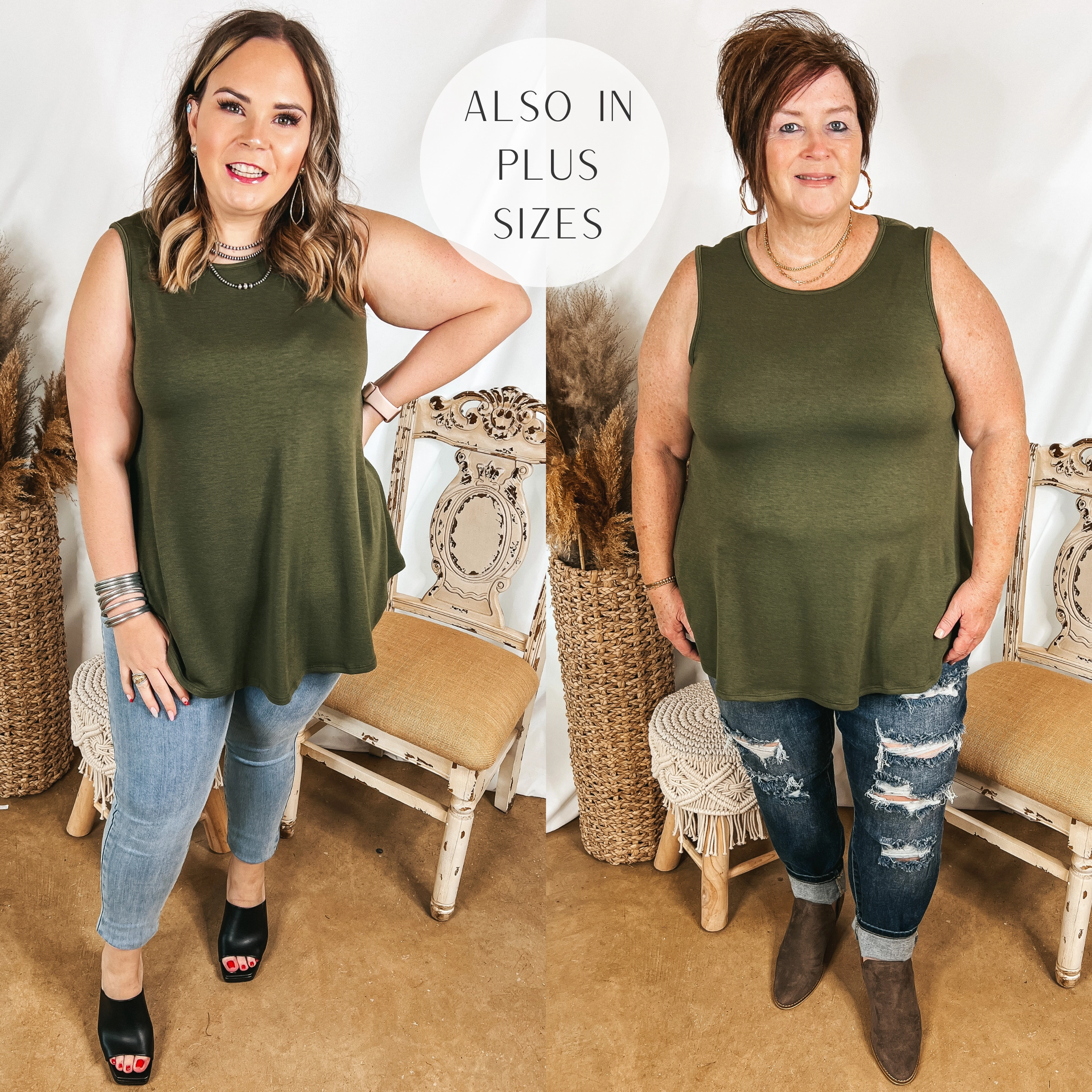 Give Me Joy Solid Knit A-Line Tank Top in Olive Green WrinkleFreeTexture