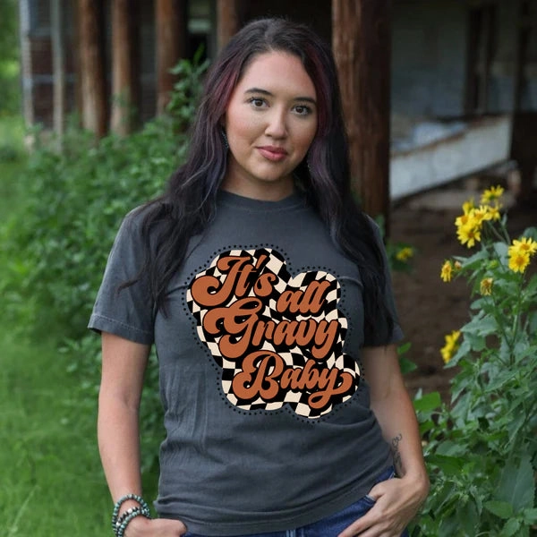 Online Exclusive | It's All Gravy Baby Graphic on Short Sleeve Comfort Color Tee in Pepper Black Eco Certified Fiber Minimalist Wear