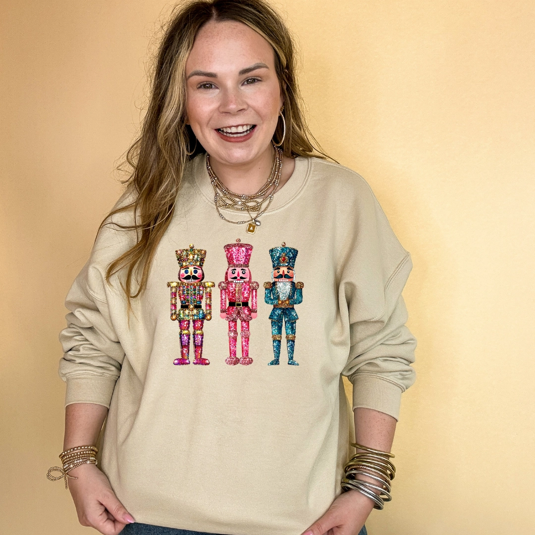Stretch Fit Design Solid color purity Online Exclusive | Glitter Nutcrackers Graphic Sweatshirt in Multiple Color Options