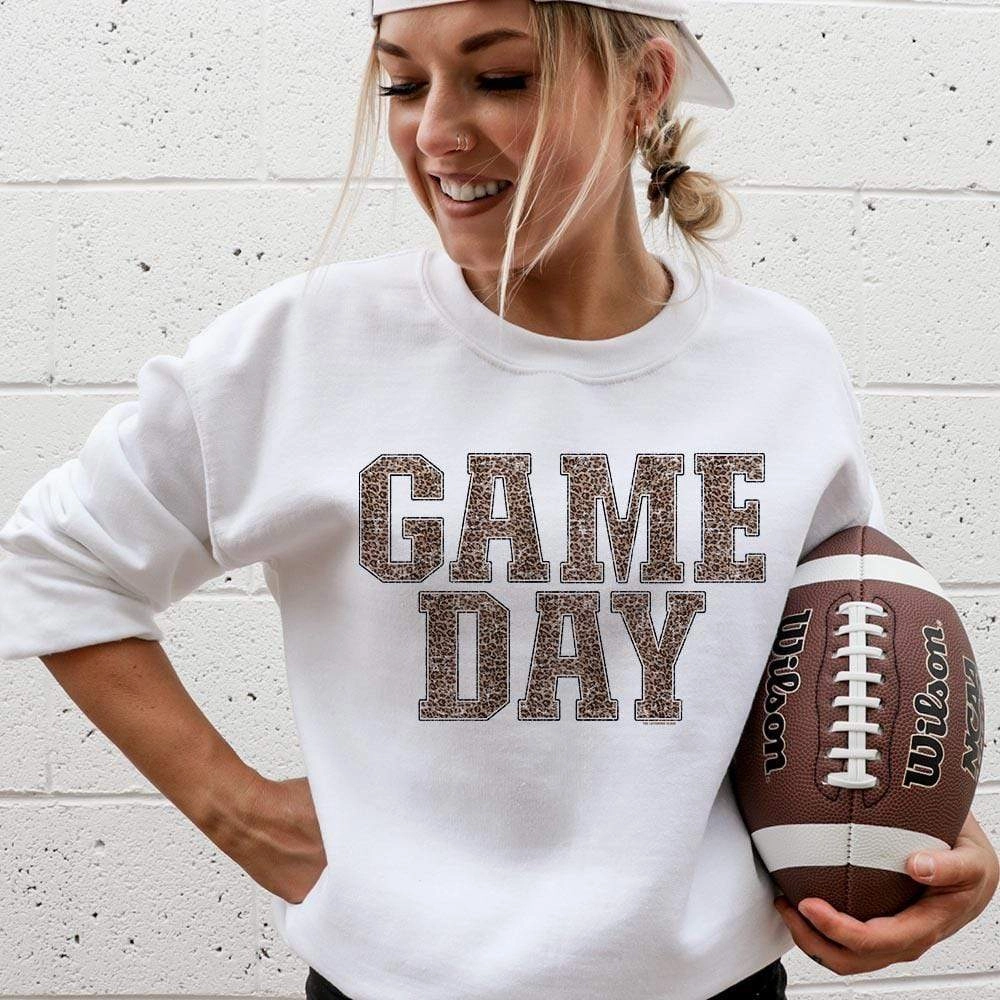 TaglessCollar Movement Friendly Online Exclusive | Leopard Print Gameday Graphic Sweatshirt in White