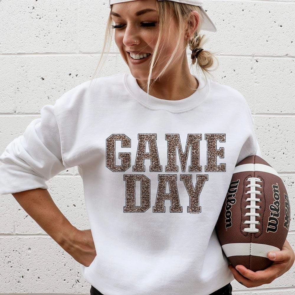Online Exclusive | Leopard Print Gameday Graphic Sweatshirt in White DurableWeave SoftTouch Texture