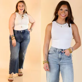 Wrinkle Resistant Finish Multi Directional Mobility Sunshine State of Mind Tank Top Bodysuit in White