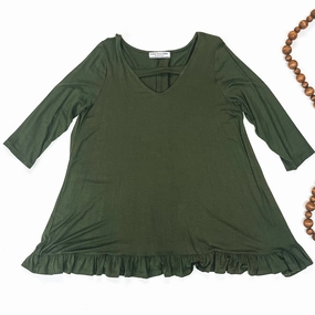 Last Chance Size Small | Something Familiar Keyhole Tunic Top with Ruffle Hem in Dark Olive Winter Wear One-Piece Wear