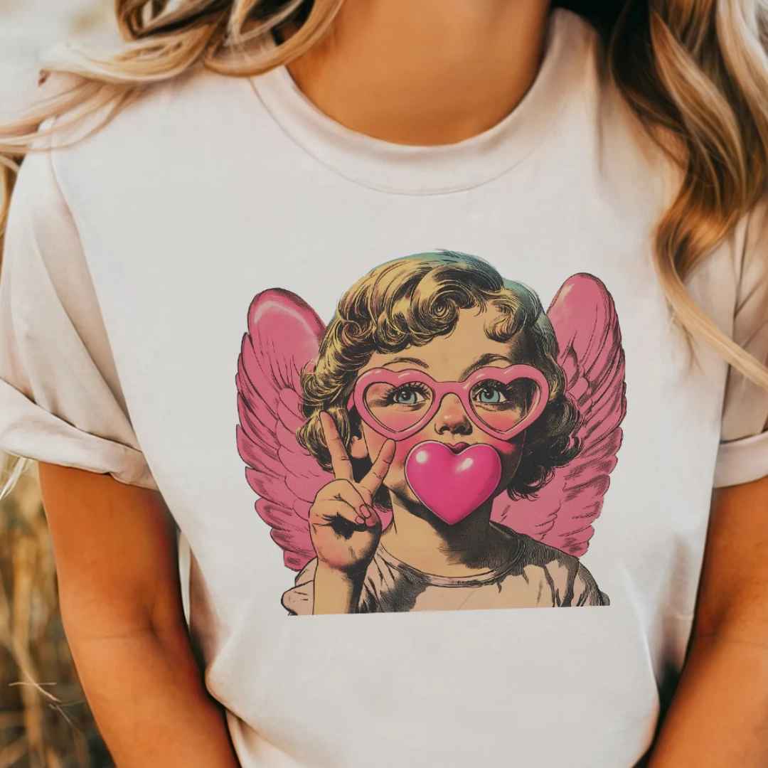 Online Exclusive | Bubblegum Cupid Valentine Graphic Tee in Cream Stretch Wear