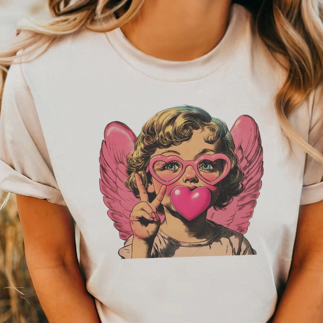 Online Exclusive | Bubblegum Cupid Valentine Graphic Tee in Cream Sleek Fit Wear OdorResistantTechnology