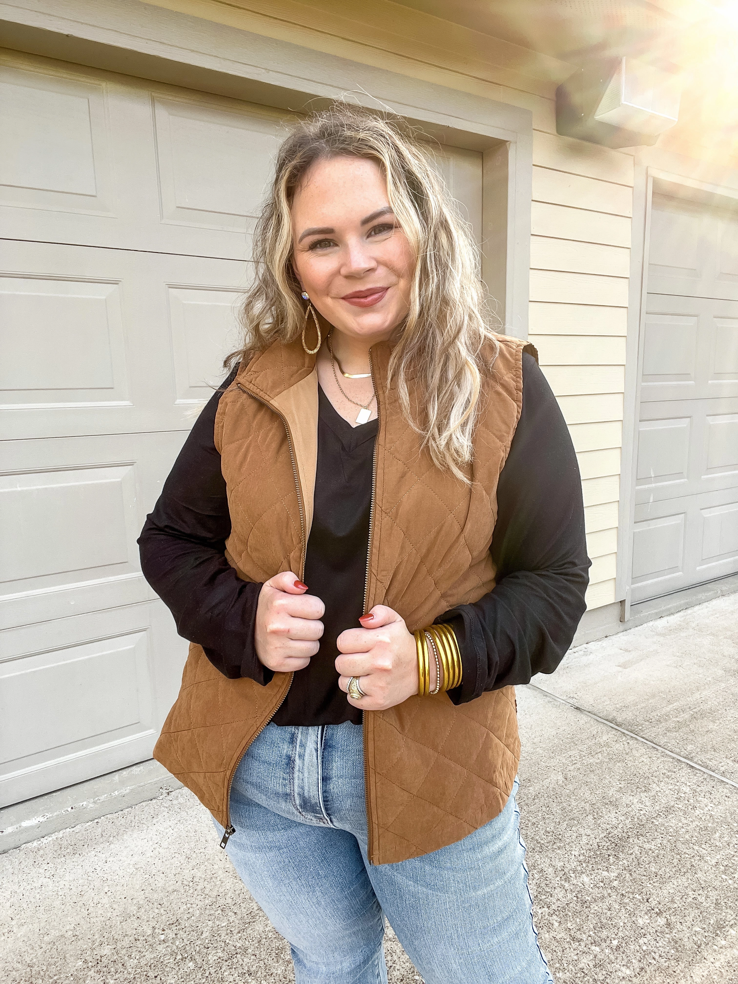 Headed To Denver Zip Up Quilted Vest in Camel Brown Trendy Boots
