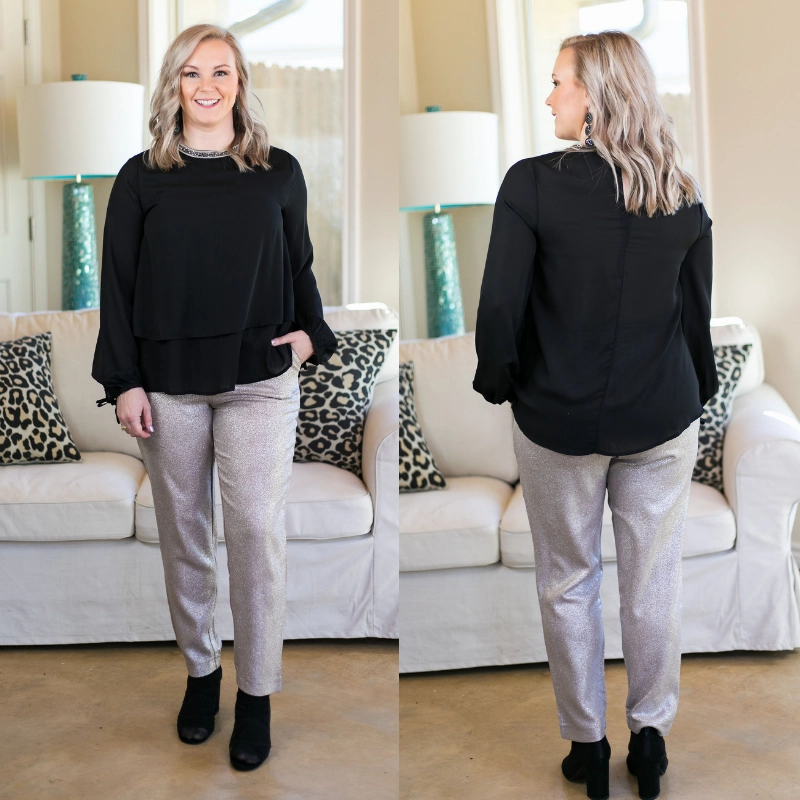 Heartbreak Girl Metallic Pleated Pants in Silver Everyday Flex