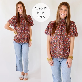 Dream Feel Romance Air Last Chance Size Small | All Day Divine Mock Neck Floral Short Sleeve Top with Tie Back